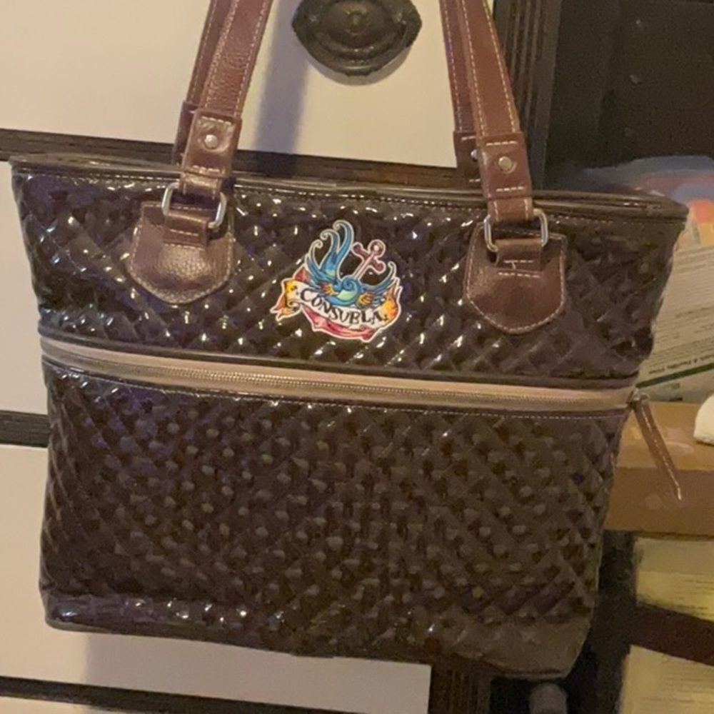 Consuela Brown Patent Leather Quilted Large Classic Tote